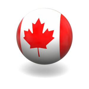 National flag of Canada on sphere isolated on white background